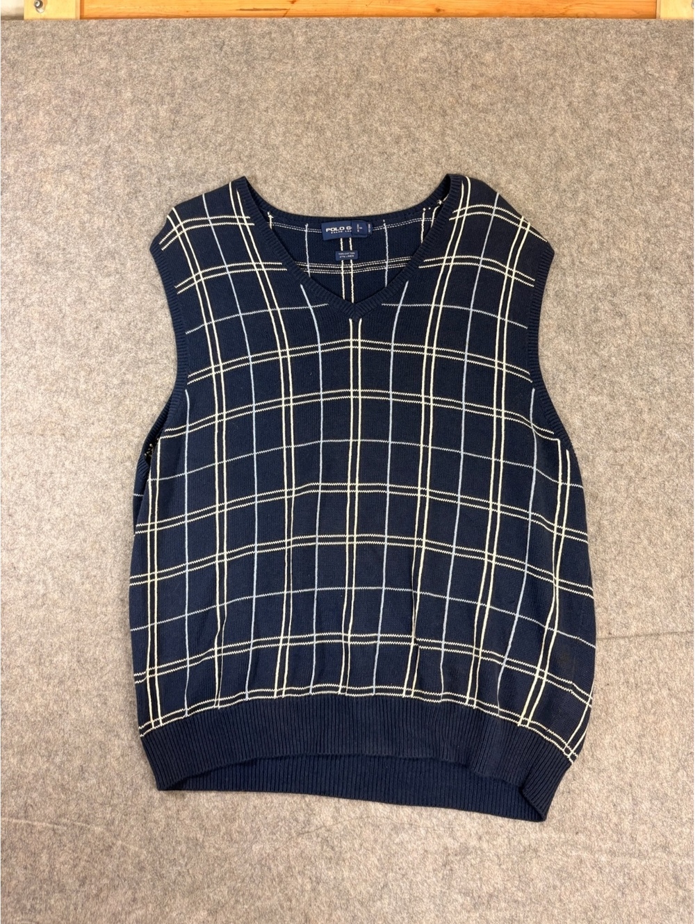 Vintage Polo Golf navy windowpane sweater vest size XL